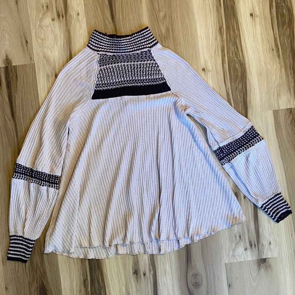 Free People Snow Day‎ Tunic Top Brown Beige Thermal Knit Crochet Small